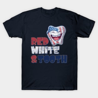 4th of July Dentist Red, White & Tooth Distressed Design T-Shirt